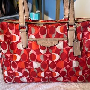 Coach Red and Tan Tote / crossbody Bag with Leather Straps
